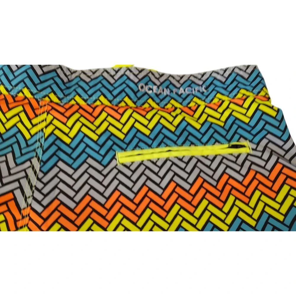 OP Ocean Pacific Stretch Board Shorts Neon Multicolor Pocket Mens Size 40‎